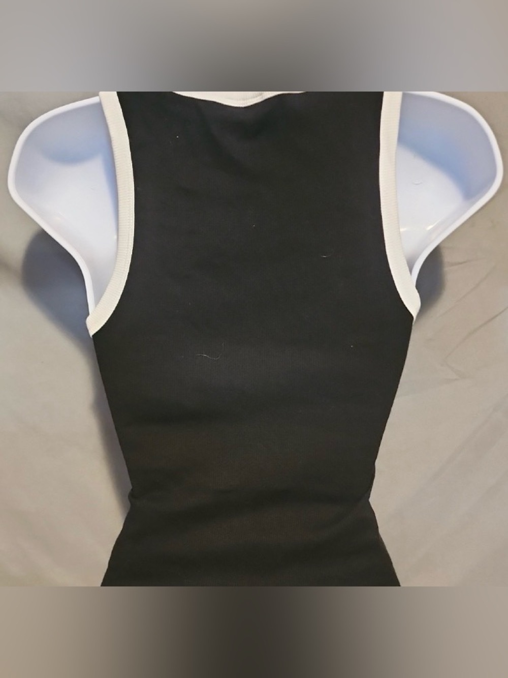 Sleek Black Tank Top with White Trim - Women's Ribbed Tank